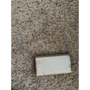 Jessica McClintock Clutch Purse Shoulder Bag Silver Mesh Chain Strap Formal Prom